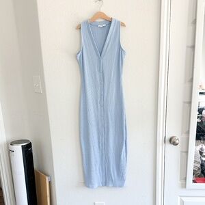 Bar III Sky Blue Ribbed Button-Down Midi Dress